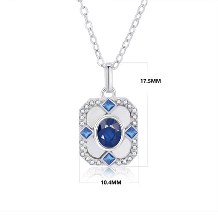 925 Sterling Silver Blue Sapphire Pendant Necklace - Elegant Square Crystal Jewelry