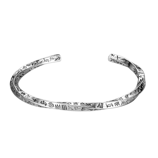S925 Sterling Silver Mobius Bangle Bracelet For Women - Retro Engraved Design For Women
