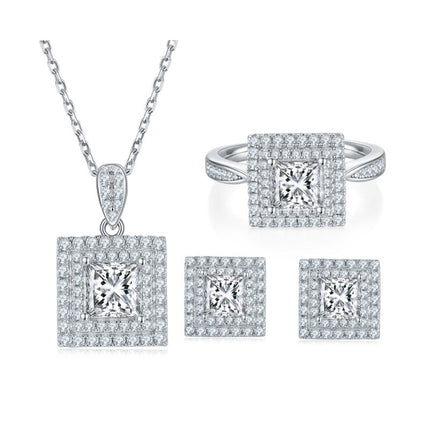 Luxury 925 Sterling Silver Jewelry Set - Square Pendant Necklace & Earrings