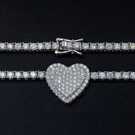 925 Sterling Silver Moissanite Rose Heart Necklace - Luxury Women's Jewelry