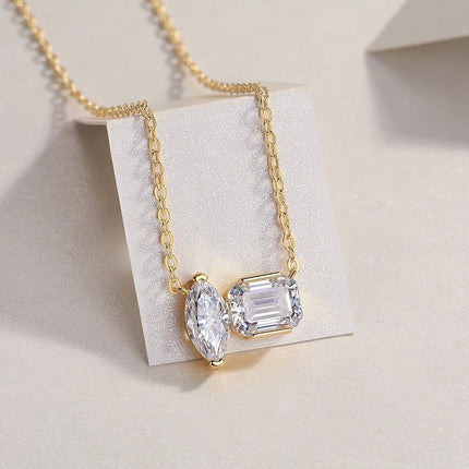 Double Diamond Shadow Necklace - Moissanite Pendant in Sterling Silver with Gold Plating