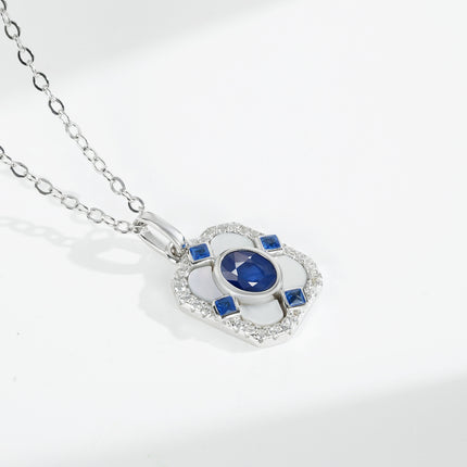 925 Sterling Silver Blue Sapphire Pendant Necklace - Elegant Square Crystal Jewelry