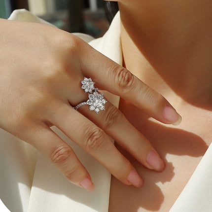 Moissanite Open Ring - Sterling Silver Adjustable Design