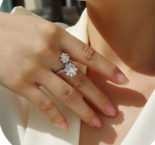 Moissanite Open Ring - Sterling Silver Adjustable Design