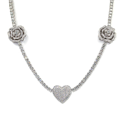 925 Sterling Silver Moissanite Rose Heart Necklace - Luxury Women's Jewelry