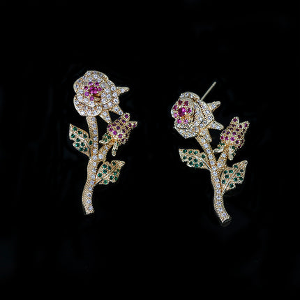 Floral Bridal Jewelry Set - Pink & Green Crystal Necklace with matching Earrings