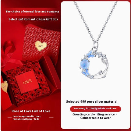 Butterfly Pendant Necklace - Sparkling CZ Crystal Moon & Star Design