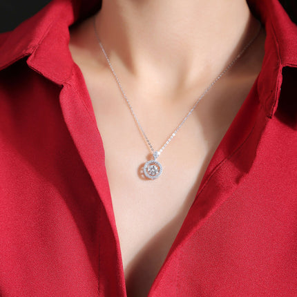 Touch Moissanite Pendant Necklace - 1 Karat Sterling Silver with Platinum Plating